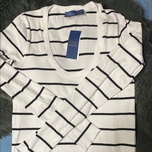 Polo by Ralph Lauren Cream White Ribbed Long Sleeve Tee